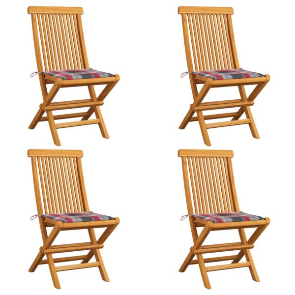 ARDEBO.de - Gartenstühle Rote Karomuster-Kissen 4 Stk. Massivholz Teak