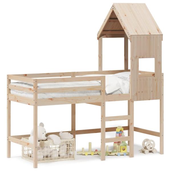 ARDEBO.de - Hochbett mit Leiter und Dach 90x190 cm Massivholz Kiefer