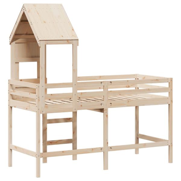 Hochbett mit Leiter und Dach 90x190 cm Massivholz Kiefer
