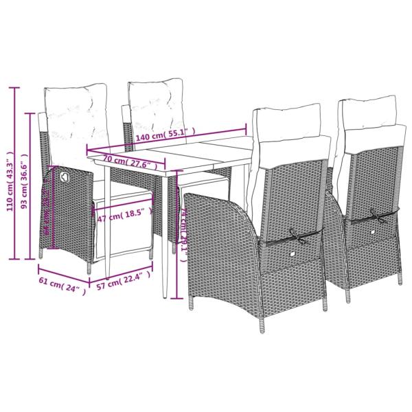 ARDEBO.de - 5-tlg. Garten-Essgruppe mit Kissen Braun Poly Rattan