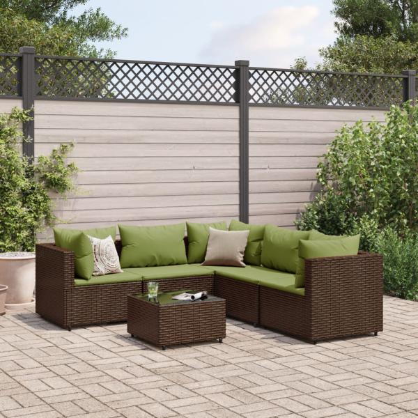 ARDEBO.de - 6-tlg. Garten-Lounge-Set mit Kissen Braun Poly Rattan