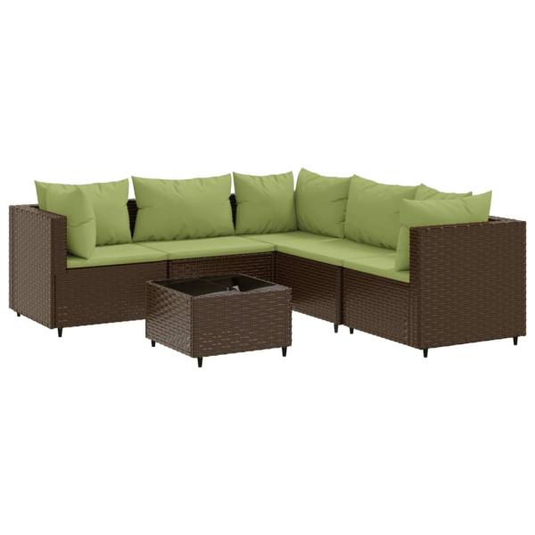 6-tlg. Garten-Lounge-Set mit Kissen Braun Poly Rattan