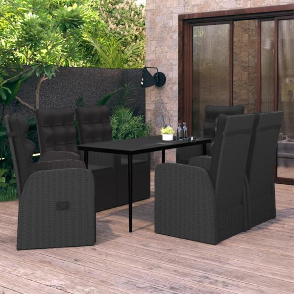 ARDEBO.de - 7-tlg. Garten-Essgruppe mit Kissen Schwarz