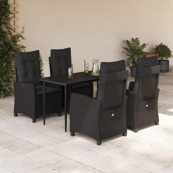ARDEBO.de - 5-tlg. Garten-Essgruppe mit Kissen Schwarz Poly Rattan