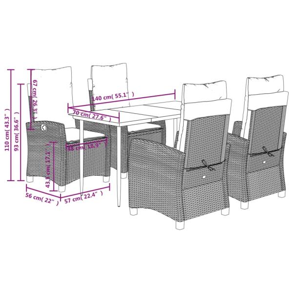 5-tlg. Garten-Essgruppe mit Kissen Schwarz Poly Rattan