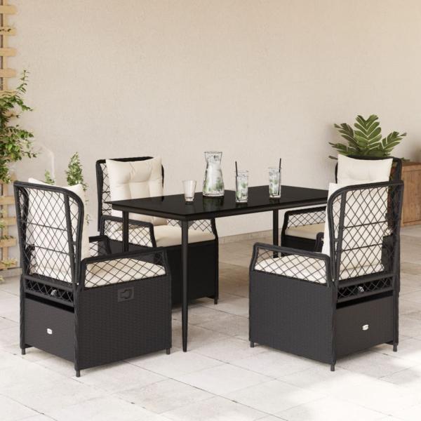 ARDEBO.de - 5-tlg. Garten-Essgruppe mit Kissen Schwarz Poly Rattan