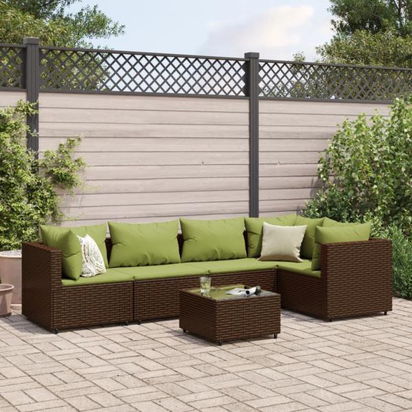 ARDEBO.de - 6-tlg. Garten-Lounge-Set mit Kissen Braun Poly Rattan