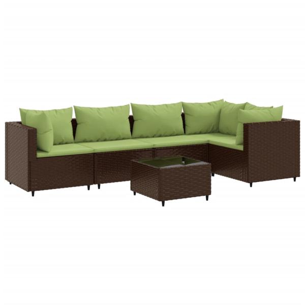 6-tlg. Garten-Lounge-Set mit Kissen Braun Poly Rattan