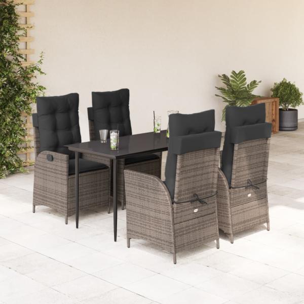 ARDEBO.de - 5-tlg. Garten-Essgruppe mit Kissen Grau Poly Rattan