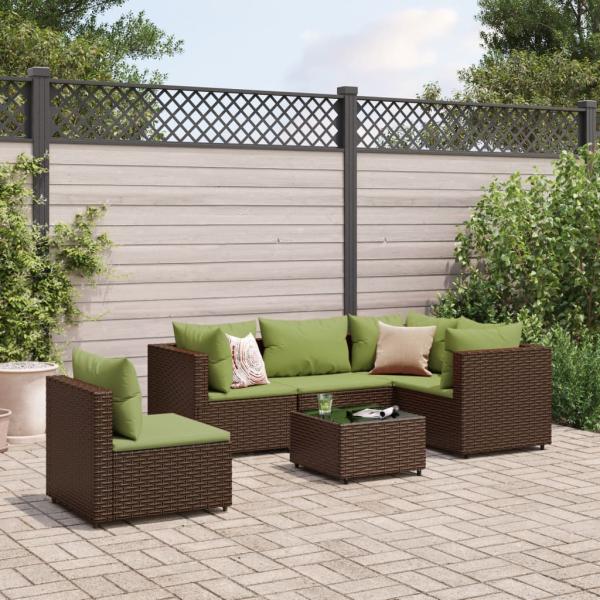 ARDEBO.de - 6-tlg. Garten-Lounge-Set mit Kissen Braun Poly Rattan