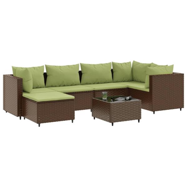 7-tlg. Garten-Lounge-Set mit Kissen Braun Poly Rattan