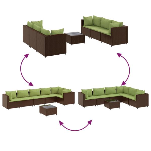7-tlg. Garten-Lounge-Set mit Kissen Braun Poly Rattan