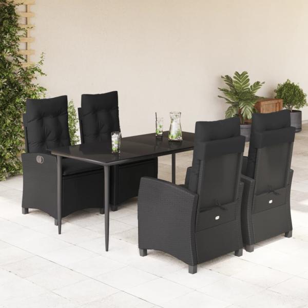 ARDEBO.de - 5-tlg. Garten-Essgruppe mit Kissen Schwarz Poly Rattan