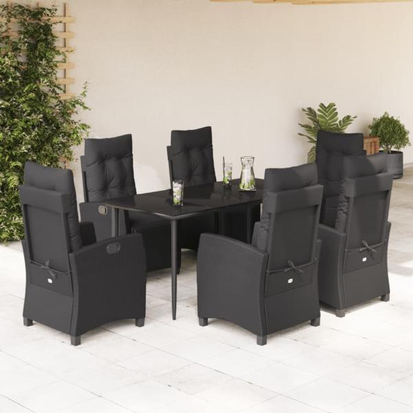 ARDEBO.de - 7-tlg. Garten-Essgruppe mit Kissen Schwarz Poly Rattan