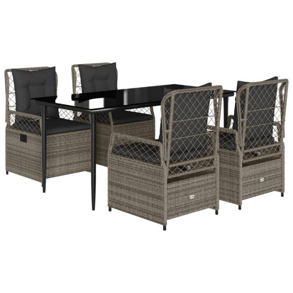 5-tlg. Garten-Essgruppe mit Kissen Grau Poly Rattan
