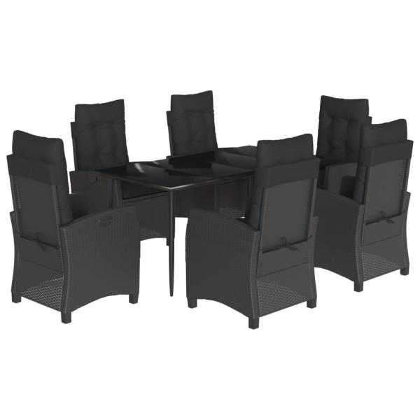 7-tlg. Garten-Essgruppe mit Kissen Schwarz Poly Rattan