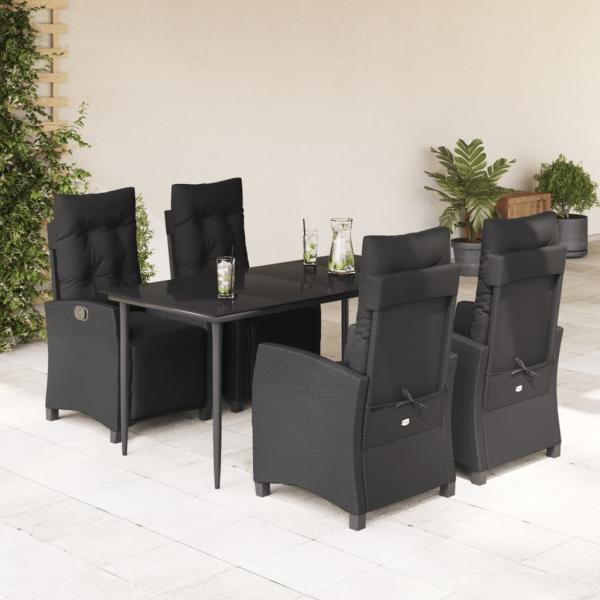 ARDEBO.de - 5-tlg. Garten-Essgruppe mit Kissen Schwarz Poly Rattan