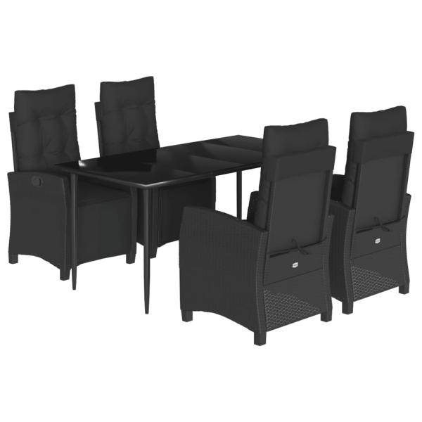 5-tlg. Garten-Essgruppe mit Kissen Schwarz Poly Rattan
