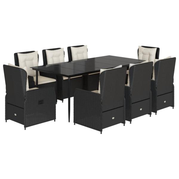9-tlg. Garten-Essgruppe mit Kissen Schwarz Poly Rattan