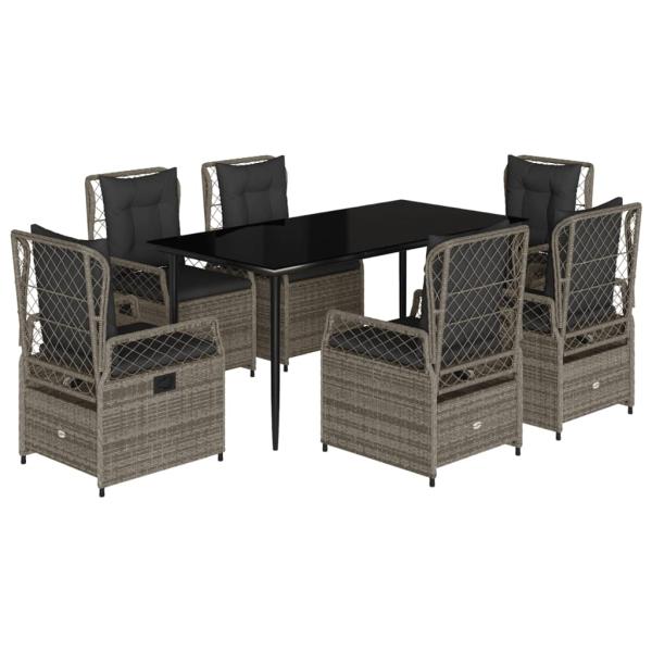 7-tlg. Garten-Essgruppe mit Kissen Grau Poly Rattan