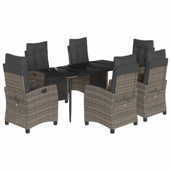 7-tlg. Garten-Essgruppe mit Kissen Grau Poly Rattan