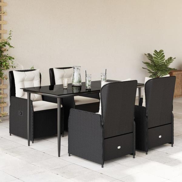 ARDEBO.de - 5-tlg. Garten-Essgruppe mit Kissen Schwarz Poly Rattan