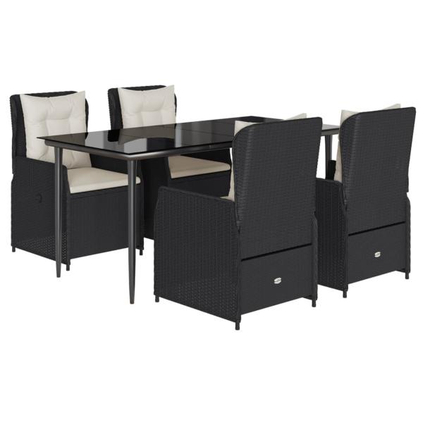 5-tlg. Garten-Essgruppe mit Kissen Schwarz Poly Rattan