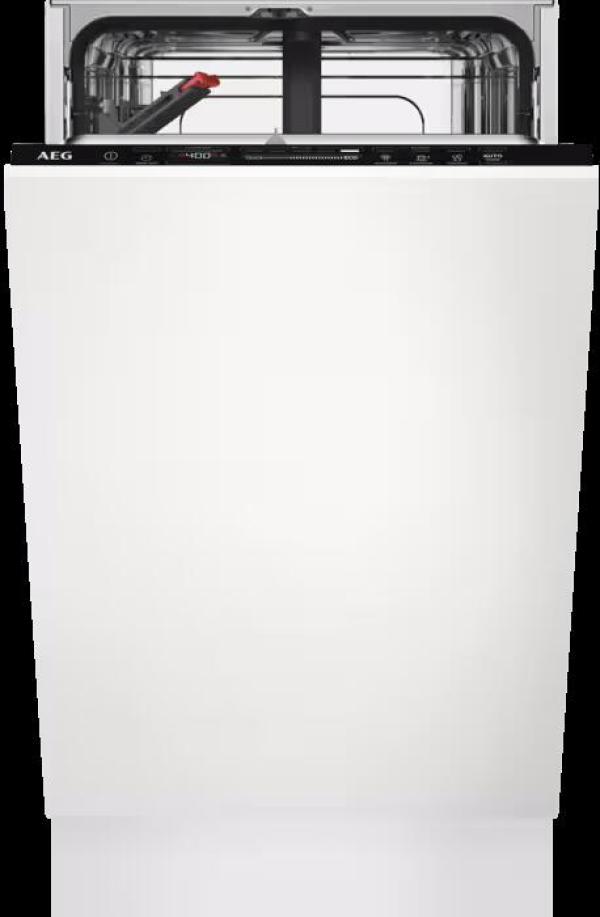 AEG FSE73427P Vollintegrierter Geschirrspüler, 45 cm breit, 9 Maßgedecke, Aqua Control, BeamOnFloor, 7 Spülprogramme, 3 Temperaturen