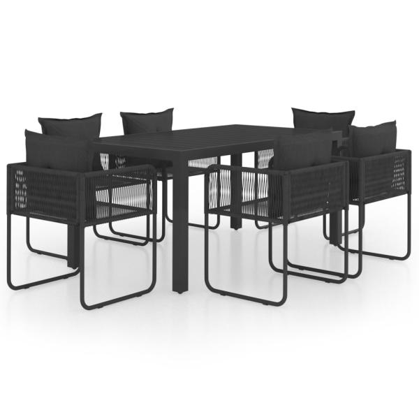 7-tlg. Garten-Essgruppe PVC Rattan Schwarz