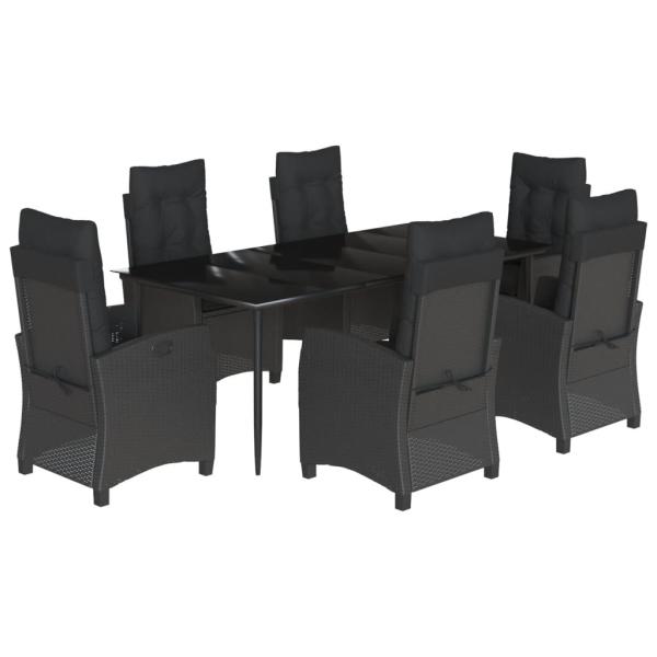 7-tlg. Garten-Essgruppe mit Kissen Schwarz Poly Rattan