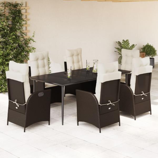 ARDEBO.de - 7-tlg. Garten-Essgruppe mit Kissen Braun Poly Rattan