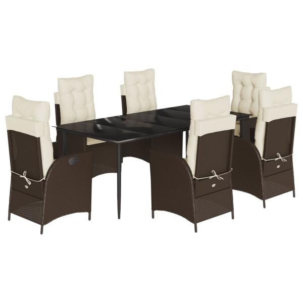 7-tlg. Garten-Essgruppe mit Kissen Braun Poly Rattan