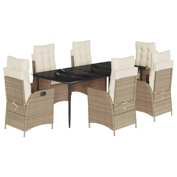 7-tlg. Garten-Essgruppe mit Kissen Beige Poly Rattan