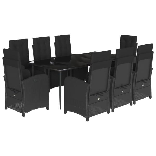 9-tlg. Garten-Essgruppe mit Kissen Schwarz Poly Rattan