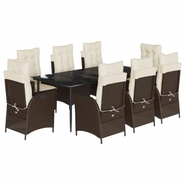 9-tlg. Garten-Essgruppe mit Kissen Braun Poly Rattan