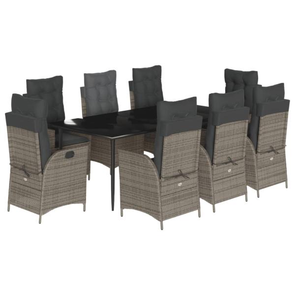 9-tlg. Garten-Essgruppe mit Kissen Grau Poly Rattan