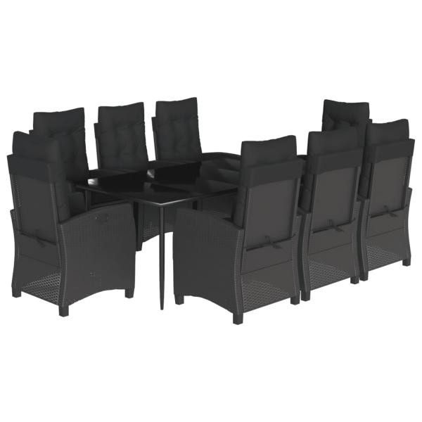 9-tlg. Garten-Essgruppe mit Kissen Schwarz Poly Rattan