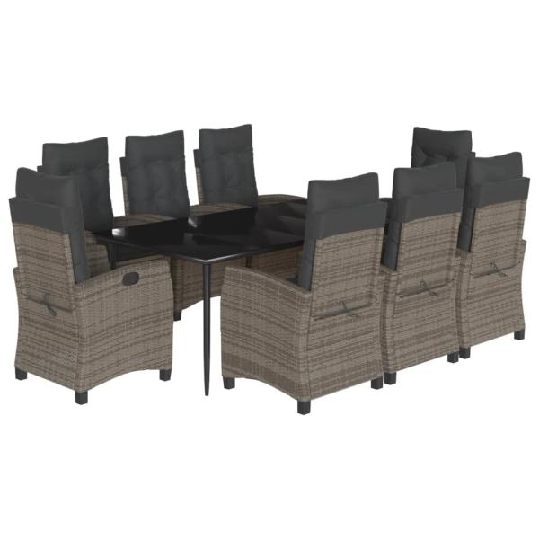 9-tlg. Garten-Essgruppe mit Kissen Grau Poly Rattan