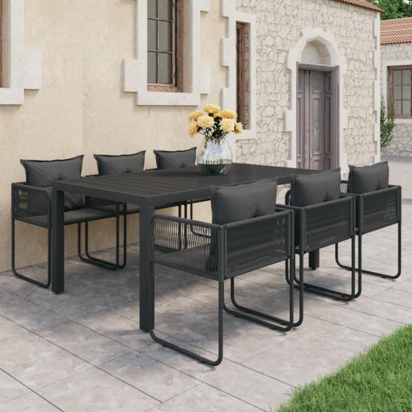 ARDEBO.de - 7-tlg. Garten-Essgruppe PVC Rattan Schwarz