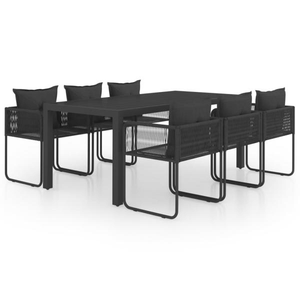 7-tlg. Garten-Essgruppe PVC Rattan Schwarz