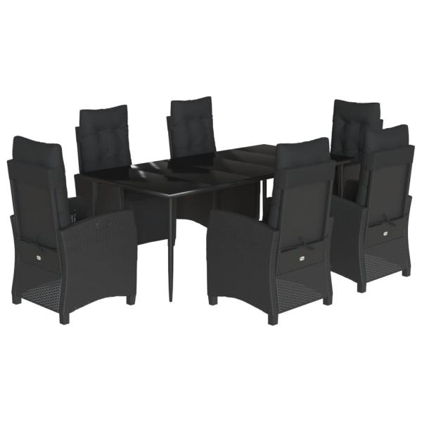 7-tlg. Garten-Essgruppe mit Kissen Schwarz Poly Rattan