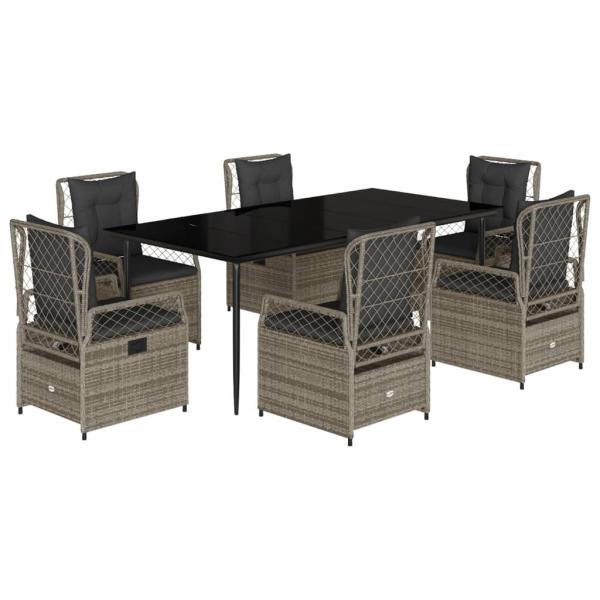 7-tlg. Garten-Essgruppe mit Kissen Grau Poly Rattan