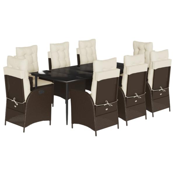 9-tlg. Garten-Essgruppe mit Kissen Braun Poly Rattan