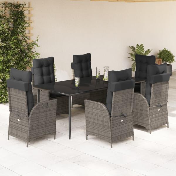 ARDEBO.de - 7-tlg. Garten-Essgruppe mit Kissen Grau Poly Rattan