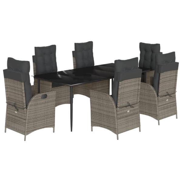 7-tlg. Garten-Essgruppe mit Kissen Grau Poly Rattan