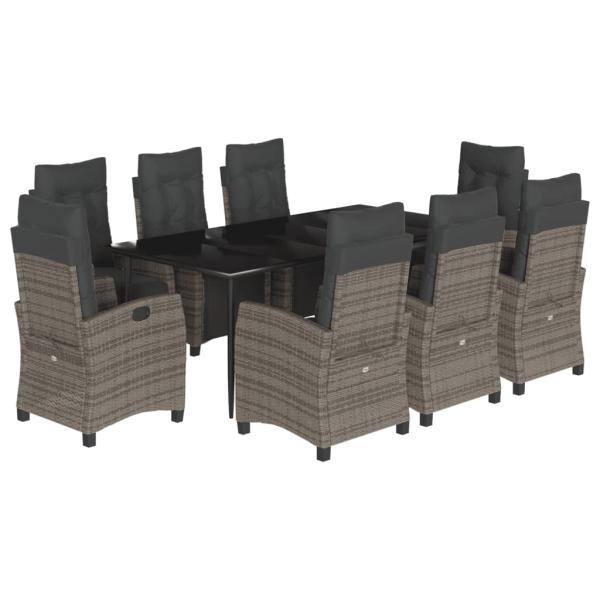 9-tlg. Garten-Essgruppe mit Kissen Grau Poly Rattan