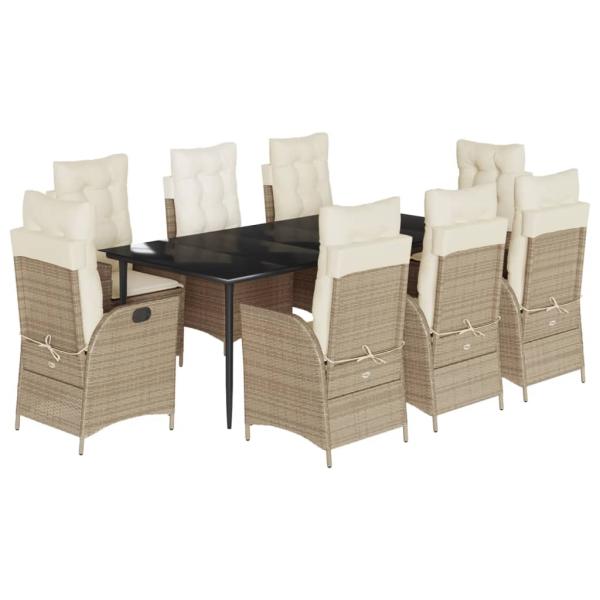 9-tlg. Garten-Essgruppe mit Kissen Beige Poly Rattan