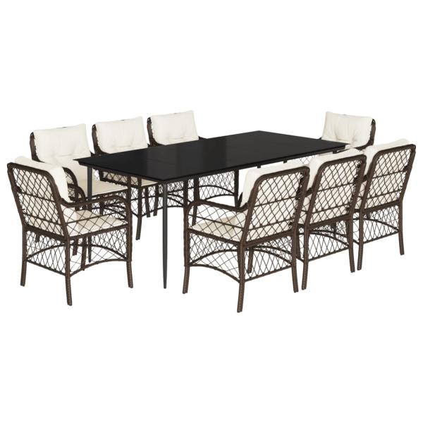 9-tlg. Garten-Essgruppe mit Kissen Braun Poly Rattan