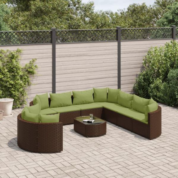 ARDEBO.de - 10-tlg. Garten-Sofagarnitur mit Kissen Braun Poly Rattan