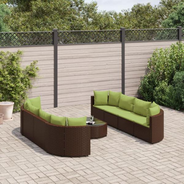 ARDEBO.de - 9-tlg. Garten-Sofagarnitur mit Kissen Braun Poly Rattan